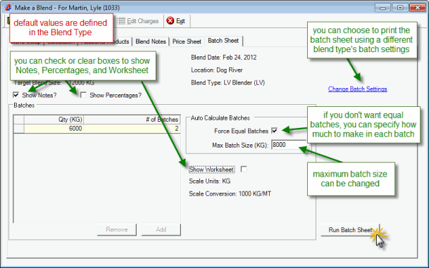 Batch Sheet tab