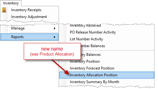 Inventory > Reports > Inventory Allocation Position