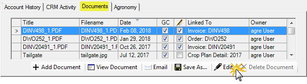 image of Customer Account Documents tab