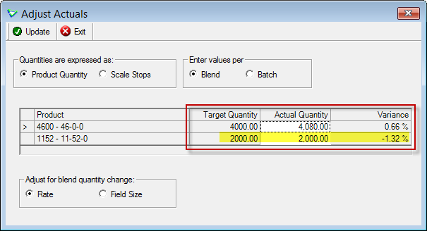 screen shot of adjust actuals