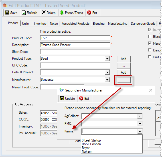 Manage Products: Secondary Manufacturer